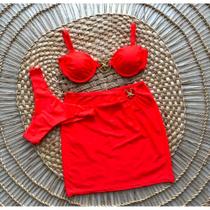 Biquini biquini bojo retro meia taça fio duplo com saia 3 peças cewek