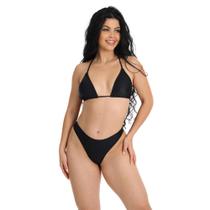 Biquiní Bojo Removível Preto Liso Fristyle Poliamida Calcinha Tanga