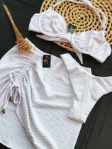 biquini branco calcinha asa delta e saia tam M