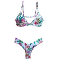 Biquíni Branco Florido Feminino Asa Delta Fio Duplo Levanta Bumbum