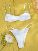 Biquini Branco Push Up Sexy - Conjunto Micro Tanga para Praia