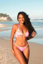 Biquini C/ Alças Franzidas E Detalhe Em Nó No Busto E Tanga