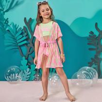 Biquíni c/ proteção uv 50+ e saída de praia em tule kukiê infantil menina Biquíni c/ proteção uv 50+ e saída de praia em tule kukiê infantil menina