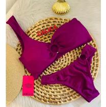 Biquíni canelado ombro só com bojo na cor calica veste 38 ao 40