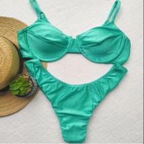 Biquíni canelado verde água