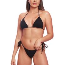 Biquini Canelado Vih Triny Cortininha De Amarrar Bojo Removível Fio Dental Preto