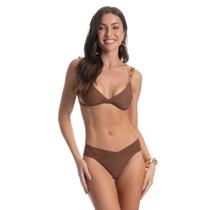 Biquini capuccino triangulo transpassada media marrom