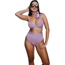 Biquíni Cintura Alta Hot Pant Cortininha com bojo Efeito Lipo Bikini Top Retrô Feminino Biquini Luxo