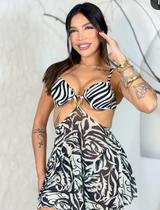 Biquíni com Saída de Praia Feminina Conjunto Moda Praia Fio Dental Alças Reguláveis