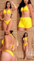 Biquini Com Short Conjunto 3 Peças Moda Praia Verão Novidade