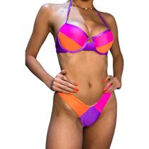 Biquíni Concha Conjunto Dropz, Calcinha Asa Delta Lançamento Feminino Bojo Praia Top Neon Tanga Sem Amarrar Fio Canelado Meia Taça Moda Efeito Lipo