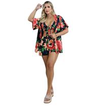 Biquini Conjunto 3 Peças Kimono Short Top Saída De Praia Biquini Conjunto 3 Peças Kimono Short Top Saída De Praia