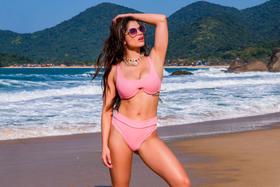 Biquini conjunto andressa suita cropped tecido canelado,calcinha hotpant fio duplo (b304+b343) - m