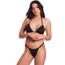 Biquíni Conjunto Regulagem Cortinha Bojo Fio Duplo FMF Preto