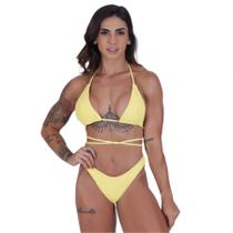 Biquíni Cortininha Asa Delta Fio Textura Conjunto Amarelo Orbis