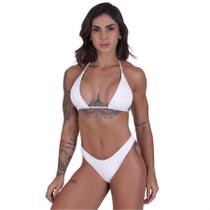 Biquíni Cortininha Asa Delta Fio Textura Conjunto Branco Orbis
