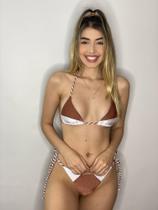 Biquíni Cortininha Bi Collor Com Bojo Calcinha Com Amarração Lateral Trançada