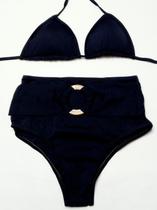 Biquini cortininha c/ bojo cintura alta hot pants com argola