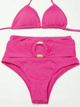 Biquini cortininha c/ bojo cintura alta hot pants com argola