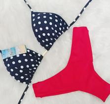 Biquini Cortininha C/ Calcinha Fio Duplo Asa Delta, Poá C/ Pink Biquini Cortininha C/ Calcinha Fio Duplo Asa Delta, Poá C/ Pink