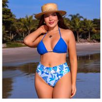 Biquini Cortininha C/ Calcinha Hot Paint Cós Alto Fio Duplo , Azul/ Floral Azul Bco Biquini Cortininha C/ Calcinha Hot Paint Cós Alto Fio Duplo , Azul/ Floral Azul Bco