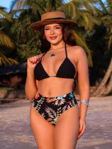 Biquini Cortininha C/ Calcinha Hot Paint Cós Alto Fio Duplo , Preto/ Preto Florido Biquini Cortininha C/ Calcinha Hot Paint Cós Alto Fio Duplo , Preto/ Preto Florido