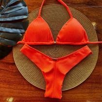 Biquíni Cortininha Canelado, Calcinha Asa Delta, Fio Duplo, Forrado e Bojo Removível