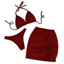 Biquíni cortininha canelado com bojo e saída de praia Biquíni cortininha canelado com bojo e saída de praia