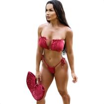 Biquini Cortininha Com Bojo Moda Praia Tendência Lançamento Feminino Neon Top Kit Concha sem alça Verão Premium