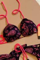 Biquíni Cortininha com Bojo Rosa e Preto Ralu Modas Ref.27473