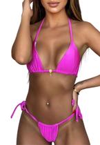 Biquíni Cortininha Com Calcinha de Amarra Lateral Feminino