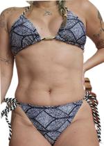 Biquini cortininha com calcinha de amarrar p&b