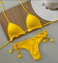 Biquini Cortininha Com Calcinha Fio Duplo, Amarelo Camaro Biquini Cortininha Com Calcinha Fio Duplo, Amarelo Camaro