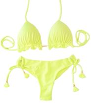 Biquini Cortininha Com Calcinha Fio Duplo, Amarelo Neon