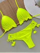 Biquini Cortininha Com Calcinha Fio Duplo, Amarelo Neon