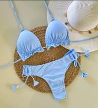 Biquini Cortininha Com Calcinha Fio Duplo, Azul Candy