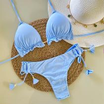 Biquini Cortininha Com Calcinha Fio Duplo Azul Candy Biquini Cortininha Com Calcinha Fio Duplo Azul Candy