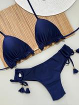 Biquini Cortininha Com Calcinha Fio Duplo, Azul Marinho Biquini Cortininha Com Calcinha Fio Duplo, Azul Marinho