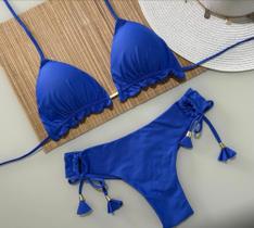 Biquini Cortininha Com Calcinha Fio Duplo, Azul Royal Biquini Cortininha Com Calcinha Fio Duplo, Azul Royal