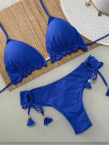Biquini Cortininha Com Calcinha Fio Duplo, Azul Royal Biquini Cortininha Com Calcinha Fio Duplo, Azul Royal