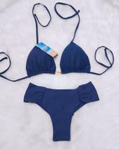 Biquini Cortininha Com Calcinha Fio Duplo Borboleta Azul Marinho