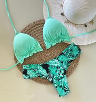 Biquini Cortininha Com Calcinha Fio Duplo Borboleta VD água/ VD Folha Biquini Cortininha Com Calcinha Fio Duplo Borboleta VD água/ VD Folha