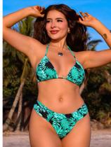 Biquini Cortininha Com Calcinha Fio Duplo Borboleta, Verde Folha