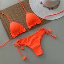 Biquini Cortininha Com Calcinha Fio Duplo, Laranja Biquini Cortininha Com Calcinha Fio Duplo, Laranja