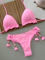 Biquini Cortininha Com Calcinha Fio Duplo, Rosa Candy