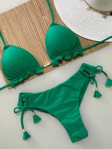 Biquini Cortininha Com Calcinha Fio Duplo, Verde Bandeira Biquini Cortininha Com Calcinha Fio Duplo, Verde Bandeira