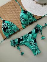 Biquini Cortininha Com Calcinha Fio Duplo, Verde Folha