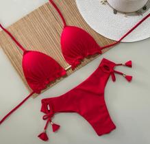 Biquini Cortininha Com Calcinha Fio Duplo, Vermelho
