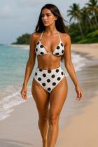 Biquiní Cortininha e Hot Pants Poá Branco/Preto Biquiní Cortininha e Hot Pants Poá Branco/Preto