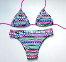 Biquíni Cortininha Estampado Tanguinha Tanga Bojo Removível Biquíni Cortininha Estampado Tanguinha Tanga Bojo Removível